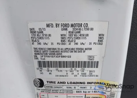 2013 Ford F-150 Xlt z USA, uszkodzony, nr VIN 1FTFW1EF3DFB80122